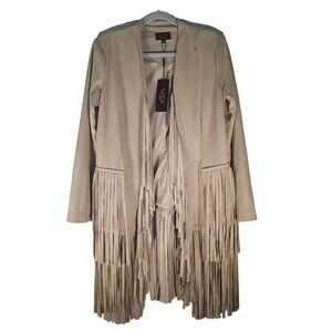 VS2 By Vakko Faux Suede Fringe Open Jacket